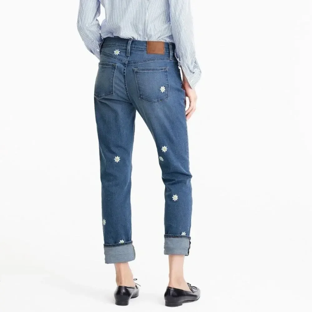 J.Crew Embroidered Boyfriend Jeans Women's 30 Daisy Floral Cottagecore Spring - Picture 3 of 16